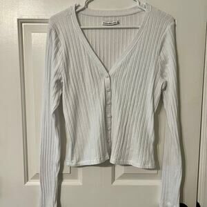 Abercrombie & Fitch White Ribbed V-Neck Button Down Cardigan